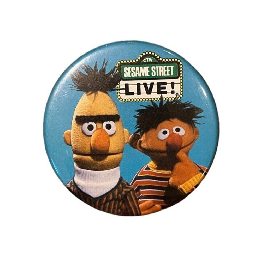Vintage 80s Sesame Street Live Bert & Ernie Button Lapel Pin Pinback Souvenir